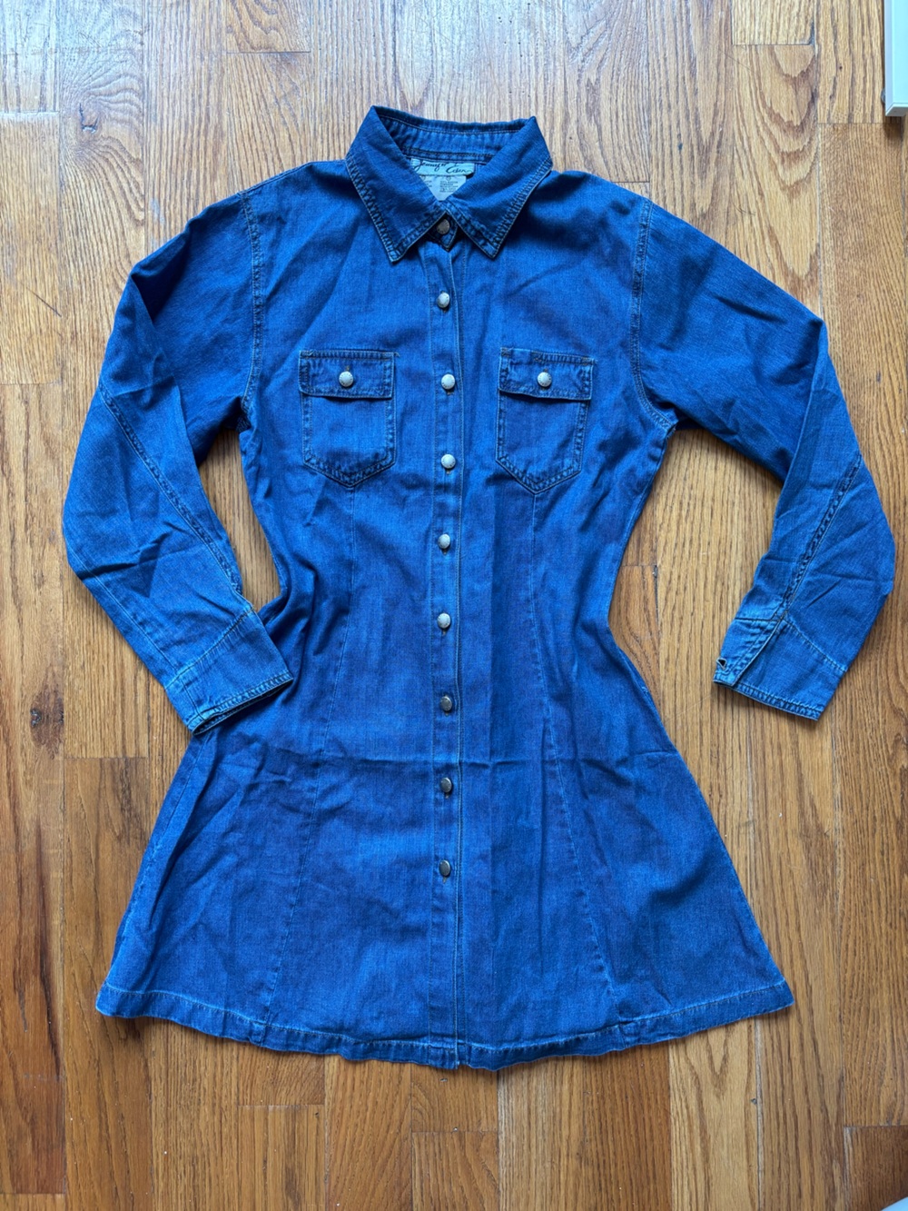 Vintage Denim Button-Front Shirt Dress - Blue